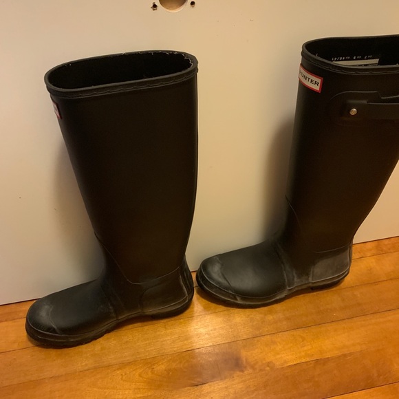 Original Tall Hunter Boots Size UK 7 / US 9 ๐ฅพ Matte Black w Buckle - Picture 8 of 16
